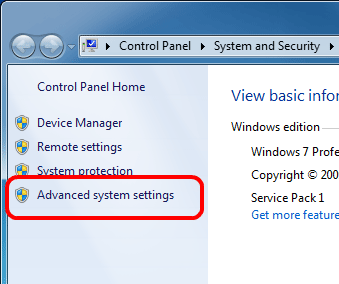 Computer Properties, Advanced System Settings